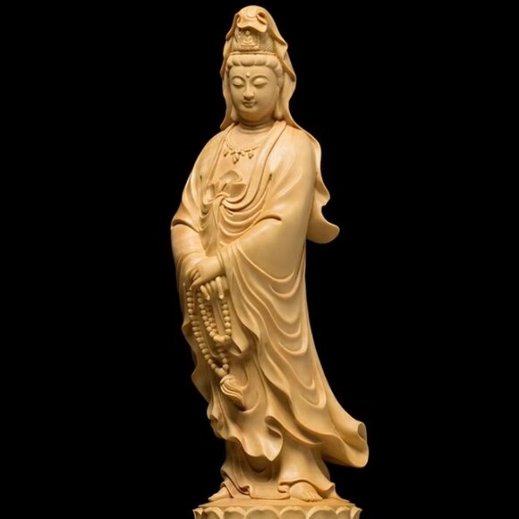 LARGE GUANYIN BUDDHA STATUE-Finished Cypress Wood-Boddhisattva-Gift Box Included - Picture 4 of 16